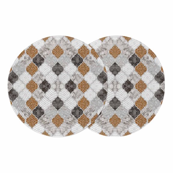 Vintage Morocco Round Placemats Set of 2 Traditional Middle Century Rhombus Pattern Place Mats Indoor Woven Table Mats Washable Heat-Resistance Braided Dining Table Placemats for Kitchen 13 Inch