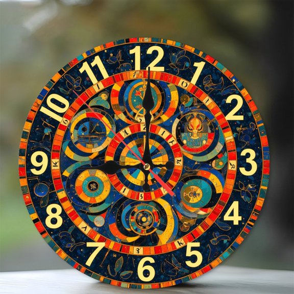 Vintage Mosaic Clock Wall Decor 10-Inch Silent Wooden Wall Clock, Battery Operated (AA Batteries Not Included), Artistic Home Decor