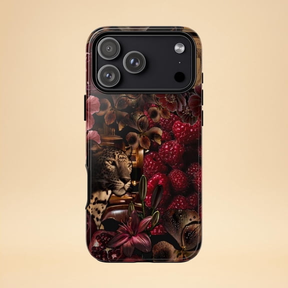 Vintage Mosaic Leopard Phone Case Fits iPhone Samsung Galaxy Durable Hard Shell Berry Nature Art