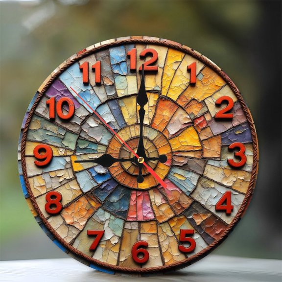 Vintage Mosaic Wall Clock Unique Home Decor 10-Inch Silent Wooden Wall Clock, Battery Operated (AA Batteries Not Included), Artistic Home Decor