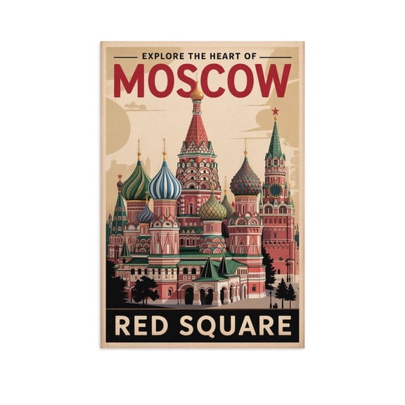 Vintage Moscow Cityscape Retro Russian Tourism with Historic Landmarks Print Poster