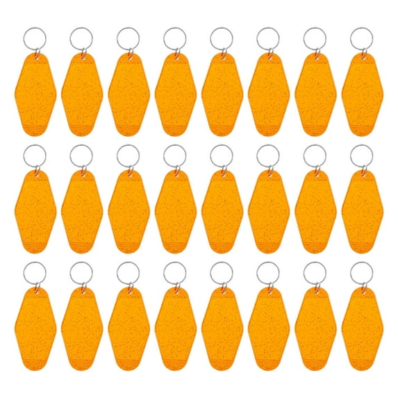 Vintage Motel Keychain Blank Hotel Keychains Key Tag, Clear Orange with Spots 24 Pack