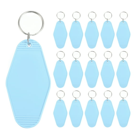 Vintage Motel Keychain Blank Hotel Keychains Rhombus Retro Key Tag, Sky Blue, 16 Pack