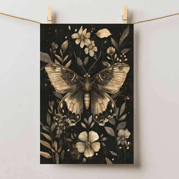 Vintage Moth Dark Academia Art Gothic Nature Wall Art, Unframed Paper Poster 24x36in