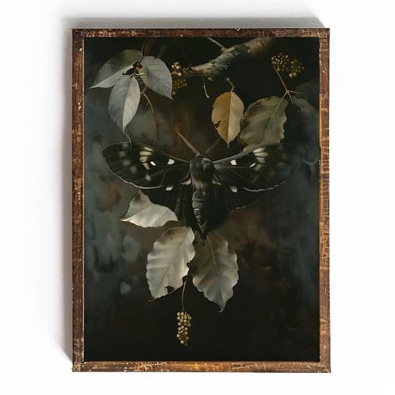 Vintage Moth Dark Academia Wall Art Moody Moth Poster Gothic Wall Decor For Dorm Room Wall Art For Reading Nook Decor Witchcore Art, 12x18 UNFRAMED