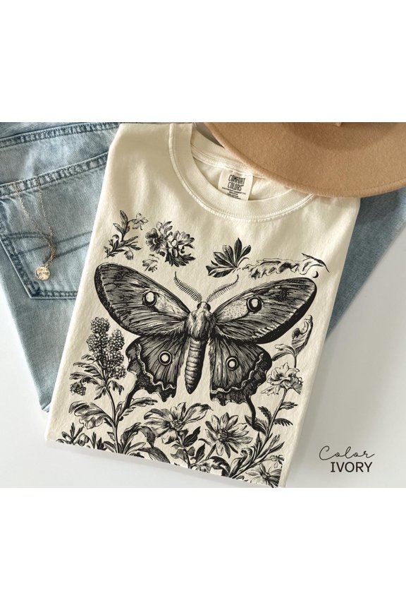 Vintage Moth Nature Shirt, Cottagecore Boho Gothic Graphic Tee