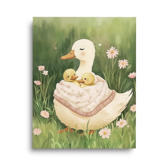 Vintage Mother Duck Print, Farm Animal Nursery Wall Art, Rustic Country Poster, Duckling Decor For Baby Room, Springtime Wildlife Home Decor #3653, Unframed Poster Size 8x12