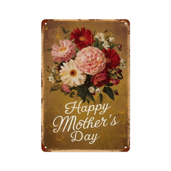 Vintage Mothers Day Metal Tin Sign, Floral Happy Mothers Day Wall Art, Rustic Farmhouse Spring Decor