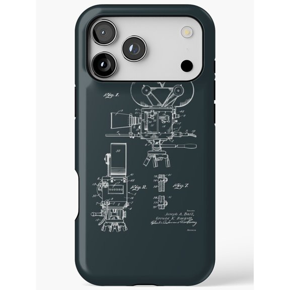 Vintage Motion-Picture Camera Blueprint Dark Teal Tough Case for Apple iPhone, Polycarbonate and TPU