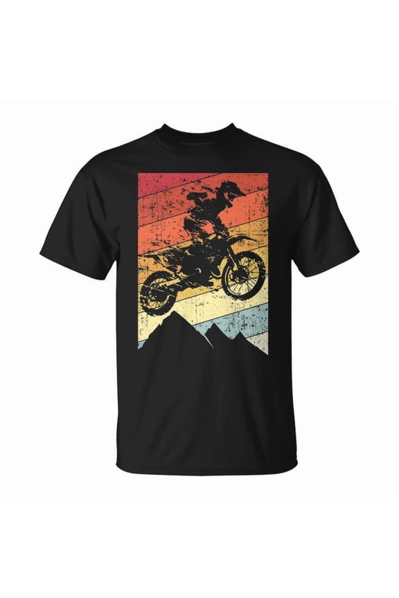 Vintage Motocross Bike Dirtbike Racing Retro Graphic Tee Unisex Adult Cotton Off-Road Racer T-Shirt for Motocross Enthusiasts or Casual Wear, Size S, Color Black