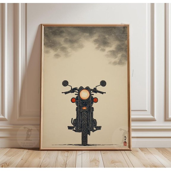 Vintage Motorcycle Front View Poster, Retro Cafe Racer Art