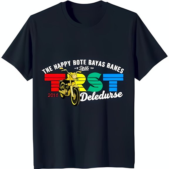 Vintage Motorcycle Graphic Black T-Shirt with Rainbow 'TRST' Design 2018 Deledurse
