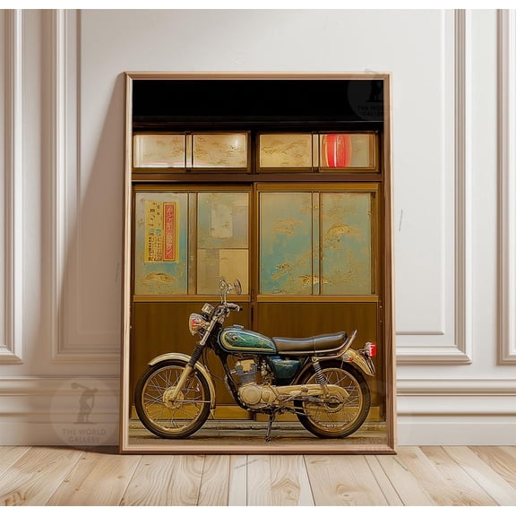 Vintage Motorcycle Poster Japanese Shopfront Retro Bike Urban Art, Unframed Poster