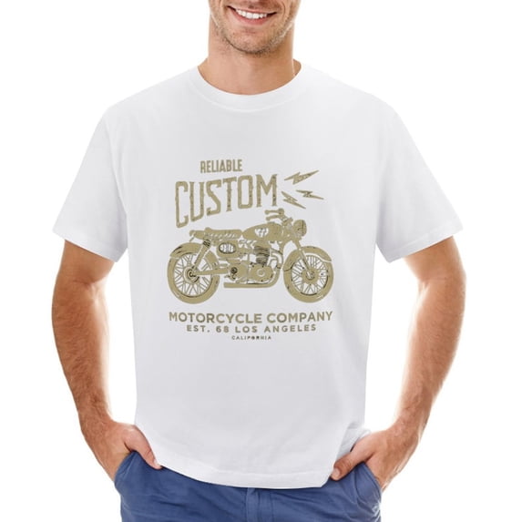 Vintage Motorcycle Reliable Custom Men’s Graphic T-shirt Vintage Short Sleeve Sport Tee White M
