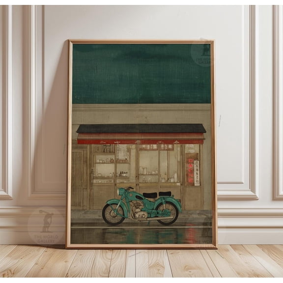 Vintage Motorcycle Retro Diner Scene Minimalist Street Classic Bike Illustration Poster Wall Art Print