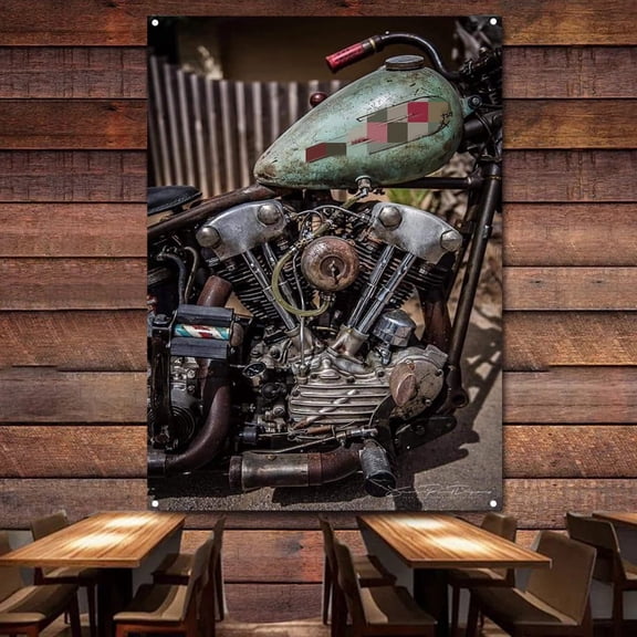 Vintage Motorcycle Rider Art Banner Wall Hanging Flag - Motorcycle Repair Services Artwork Poster As A Gifts Cycling enthusiast For Garage Gas Station Wall Decor,38X57 inches
