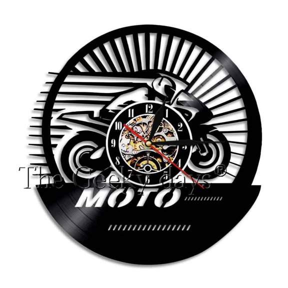 Vintage Motorcycle Speed Racer Wall Clock Motobiker Motocross Vinyl Record Wall Clock Motorcyclist Gifts Decorative Wall Watch Without LED