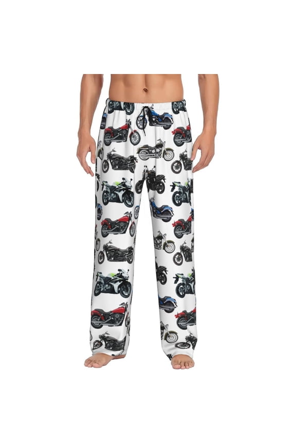 Vintage Motorcycles Biker Pattern Men'S Pajama Pants Soft Sleep Lounge Pants Pjs Bottoms With Pockets Medium
