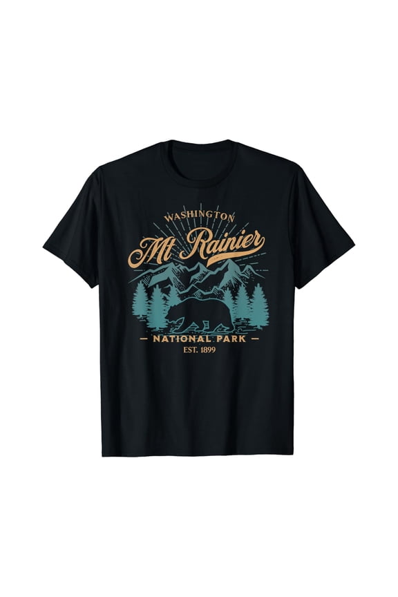 Vintage Mount Rainier National Park Bear Hiking Camping T-Shirt Size S-5XL