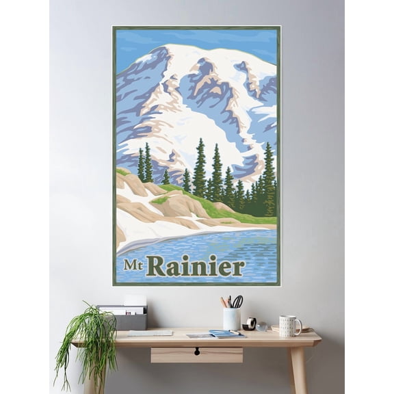Vintage Mount Rainier Travel Poster Poster Wall Art, Modern Wall Decor For Living Room Bedroom, 8x12 UNFRAMED