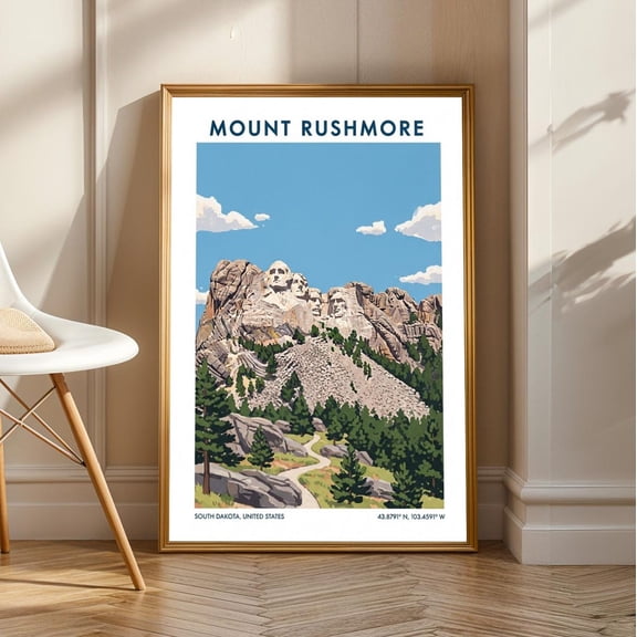 Vintage Mount Rushmore Gouache Poster: American Landmark Art, Unframed Poster Size 12x18