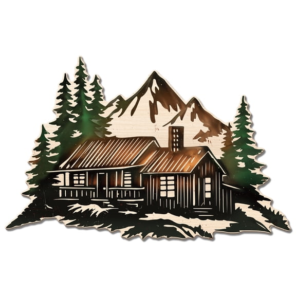 Vintage Mountain Cabin Metal Tin Sign Retro Mountain Chalet Silhouette Plaque Poster Wall Decoration Pine Trees Tin Signs DecorDIY