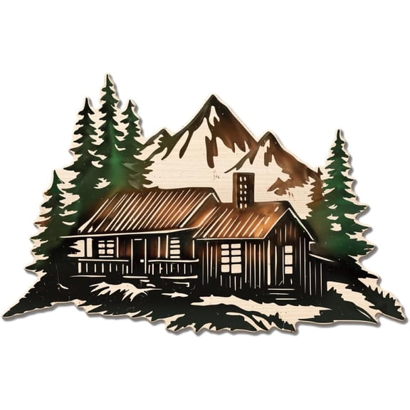 Vintage Mountain Cabin Metal Tin Sign Retro Mountain Chalet Silhouette Plaque Poster Wall Decoration Pine Trees Tin Signs Decor
