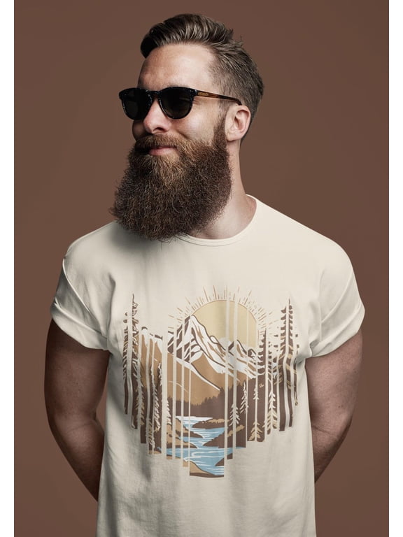 Vintage Mountain Forest Landscape T-Shirt for Men, Nature Graphic Tee, Outdoor Adventure Camping Shirt