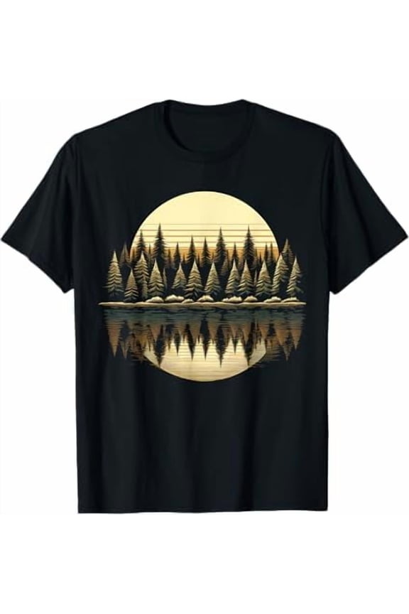 Vintage Mountain Landscape Trees Reflection Nature Graphic Wildlife Outdoor Forest T-Shirt Unisex Pure Cotton Tee