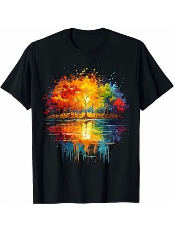 Vintage Mountain Landscape Trees Reflection Nature Graphic Wildlife Outdoor Forest T-Shirt Unisex Pure Cotton Tee