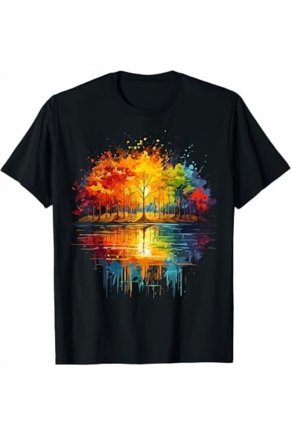 Vintage Mountain Landscape Trees Reflection Nature Graphic Wildlife Outdoor Forest T-Shirt Unisex Pure Cotton Tee