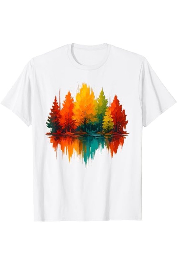 Vintage Mountain Landscape Trees Reflection Nature Graphic Wildlife Outdoor Forest T-Shirt Unisex Pure Cotton Tee