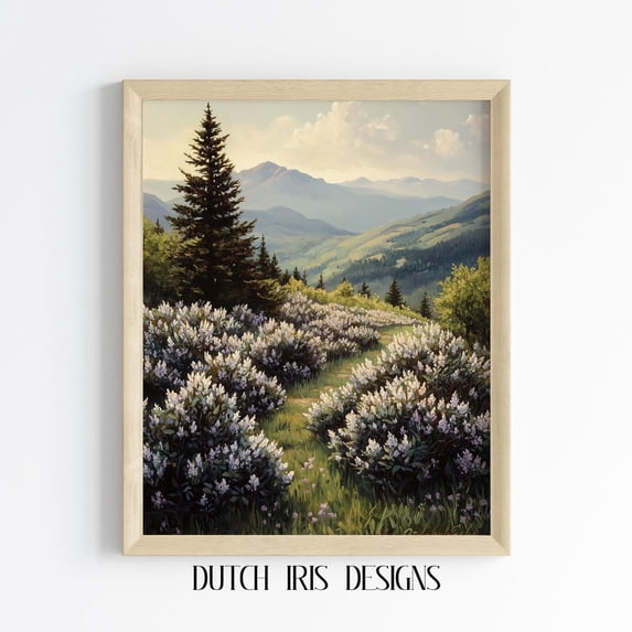 Vintage Mountain Laurel Landscape, Morning Dew Scenery, Rustic Summer Art, Cottagecore Wall Decor, 295 Home Decor #1481, Unframed Canvas Size 16x24