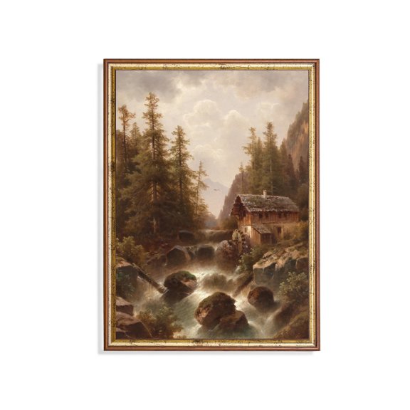 Vintage Mountain Mill Rustic Landscape Rustic Landscape Farmhouse Country Nature Wall Decor Unframed Paper Print