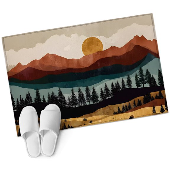 Vintage Mountain Peaks Bathroom Rug Washable 2x3 Entryway Rug Non Slip Boho Gradient Hills Forest Sunset Front Door Mat Low Pile Indoor Doormat Throw Floor Carpet for Kitchen Bedroom Entrance