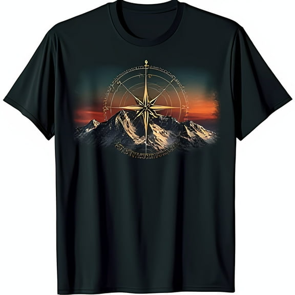 Vintage & Mountain Scene Black T-Shirt Rustic Adventure Design
