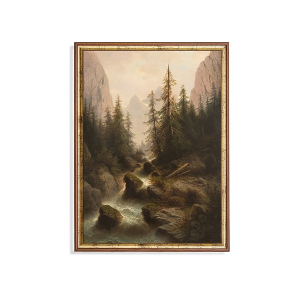 Vintage Mountain Stream Rustic Landscape Art Poster Home Decor, 8x12 UNFRAMED