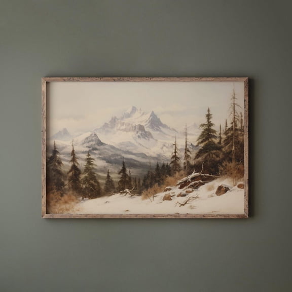 Vintage Mountain Winter Landscape, Living Room Wall Art, Nature Wall Art, Forest Wall Art, Winter Cabin Home Decor, Poster, Unframed Poster Size 16x24 F03.1.15l923