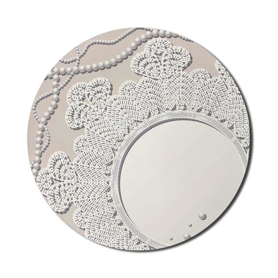 Vintage Mouse Pad for Computers, Feninine Delicate Graphci with Medallion Motif and Pearl Look Rounds, Round Non-Slip Thick Rubber Modern Mousepad, 8" Round, White Eggshell Coconut, by Ambesonne