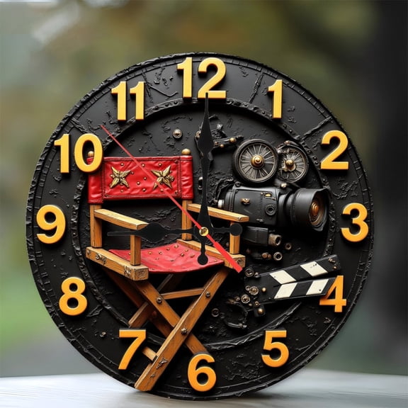 Vintage Movie Director Chair Clock Wall Decor 10-Inch Silent Wooden Wall Clock, Battery Operated (AA Batteries Not Included), Artistic Home Decor