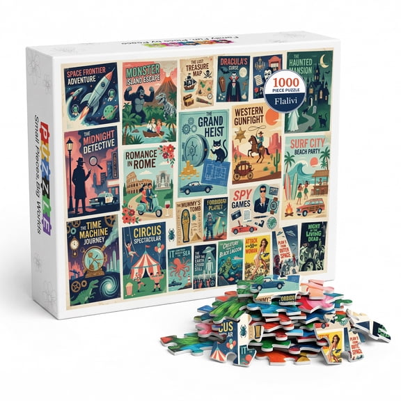 Vintage Movie Posters Jigsaw Puzzle for Adults 1000 Pieces, Retro Cinema Art Collage, Premium Thick Cardboard with Matte Finish, Perfect Gift for Film Lovers