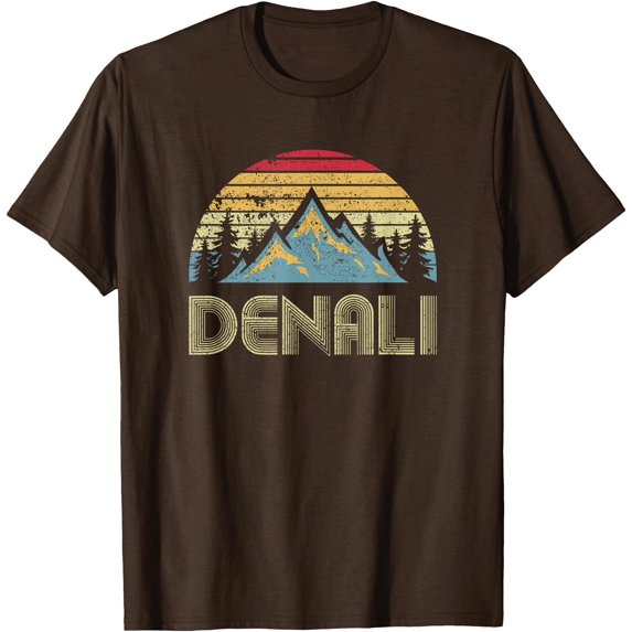 Vintage Mt. Denali National Park Alaska Mountain Unisex T-Shirt for Men Women Kids Toddler,Dark Chocolate Color,Size 5XL