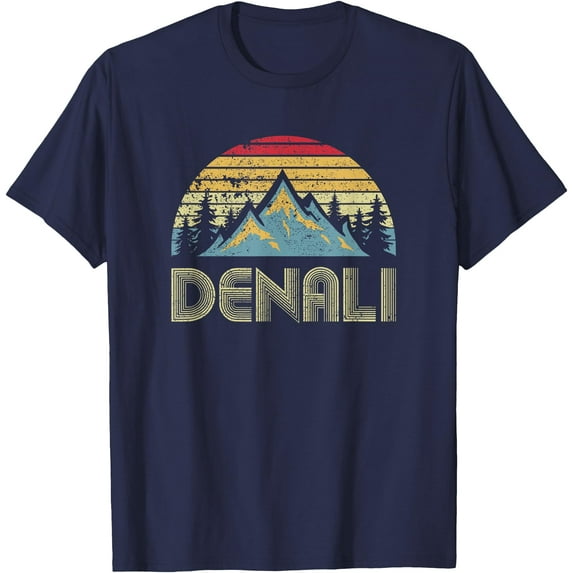 Vintage Mt. Denali National Park Alaska Mountain Unisex T-Shirt for Men Women Kids Toddler,Navy Color,Size 5XL