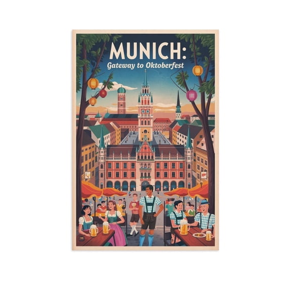 Vintage Munich Cityscape Retro German Tourism with Traditional Architecture Canvas Poster