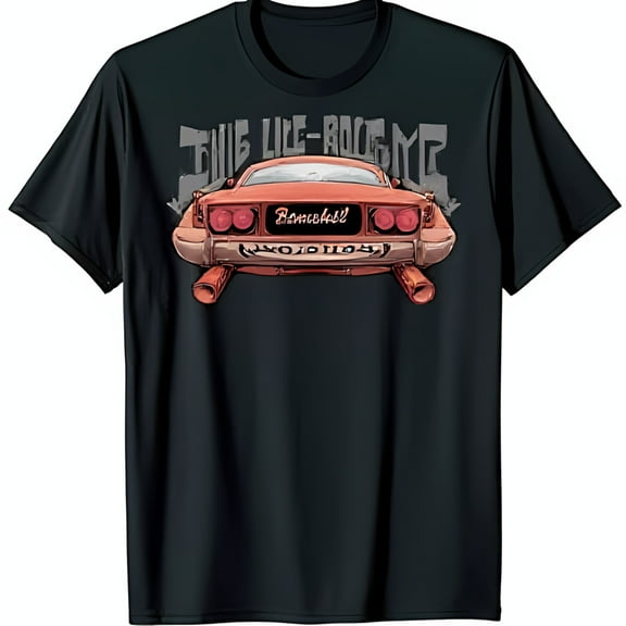 Vintage Muscle Car Black T-Shirt with 'THIS LIFE ROCKS ME' Print Cool Graphic Tee