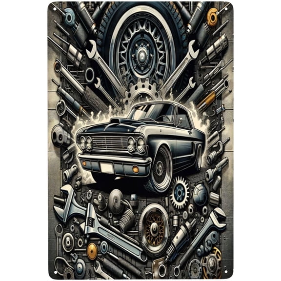 Vintage Muscle Car Metal Tin Sign Retro Garage Wall Art Home Decor Classic Auto Aluminum Poster for Man Cave Bar Outdoor Yard 12 x 8 Inch