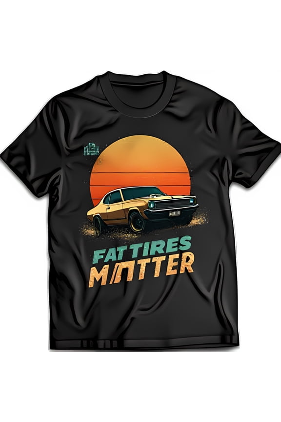 Vintage Muscle Car Sunset Black T-Shirt Fat Matter Graphic Tee