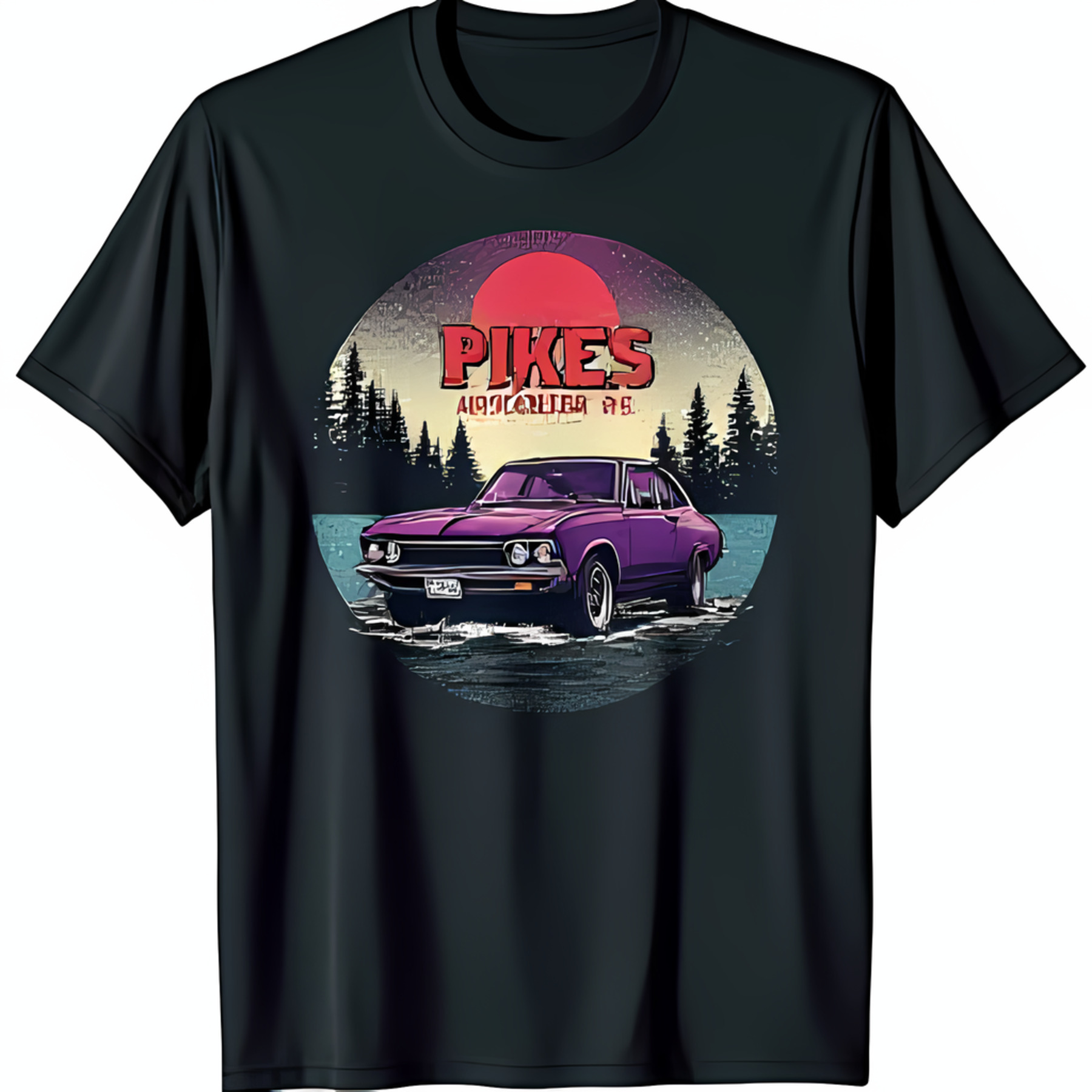 Vintage Muscle Car TShirt Classic Car Sunset Design Pike Autocenter