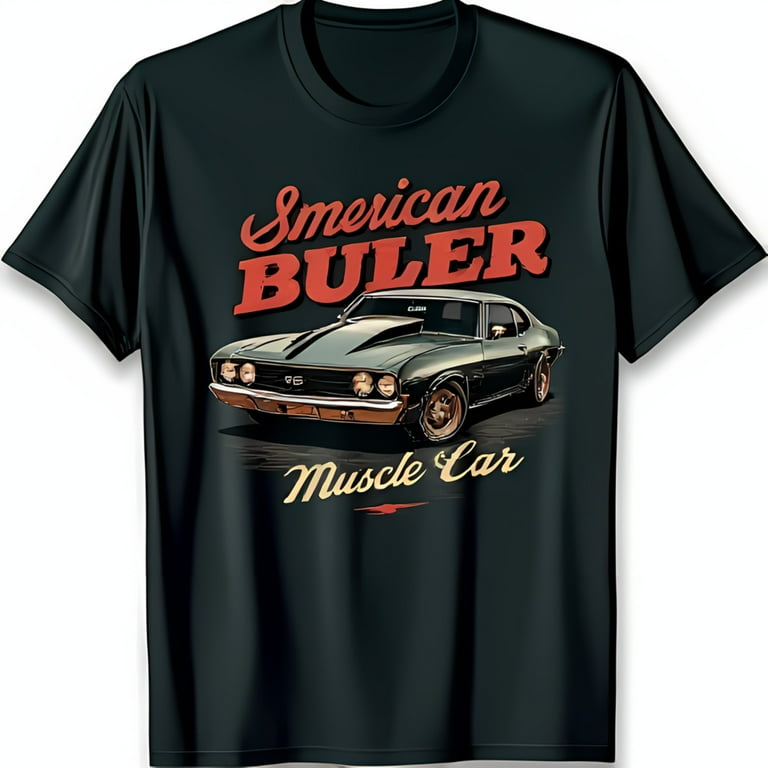 Vintage Muscle Car T Shirt Dark Green Car Graphic with Buler Text