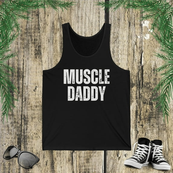 Vintage Muscle Daddy Weightlifter dad cool father workout Jersey Tank